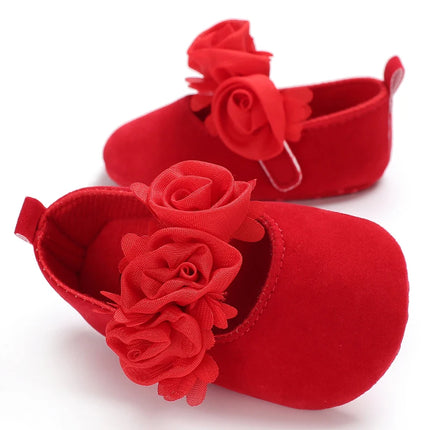 Spring and Autumn Red Fluffy Children's Shoes 0-1 Year Old Women's Treasure Bow Solid Color Princess Soft soled Shoes Baby Shoes