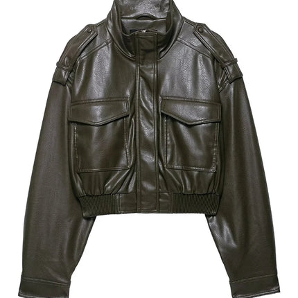 Chic Fashion Faux Leather Jackets for Women Loose Zipper Long Sleeve Female Short Coats 2026 Autumn Lady Casual New Outerwear ﻿