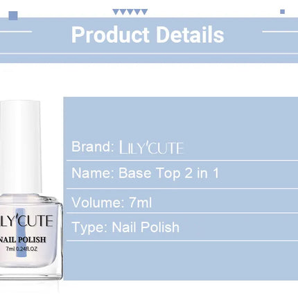LILYCUTE 7ml Water-based Nail Base Top Polish 2 in 1 Clear Shine Nail Care Quick Drying No Need of Lamp to Cure Nail Art Varnish