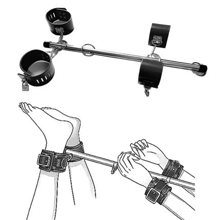 BDSM Bondage Adjustable Handcuffs & Ankle Cuffs with Stainless Steel Spreader Open Legs Pu Leather Set for Couple Sex Games
