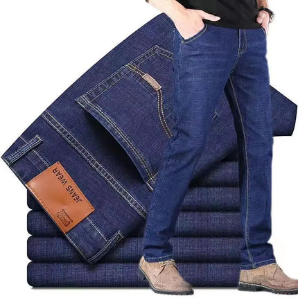 Men  Comfortable Soft Business Fashion Straight Casual Denim Trousers Male Brand Clothing Light Luxury Stretch Slim Fit Pants
