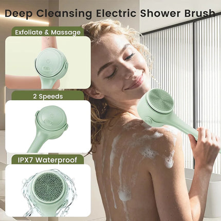 Electric Silicone Bath Brush with Long Handle - Deep Cleaning Massage Bath Brush for Shower Skin Care Body Cleaning