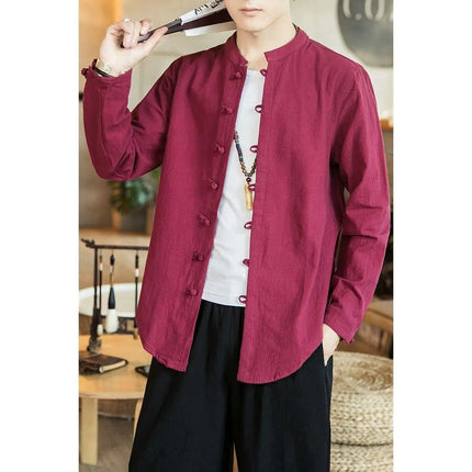 Versatile Loose-fit Long Sleeve Shirt Men's Casual Chinese Style Tang Suit Jacket Summer Lightweight Linen Top