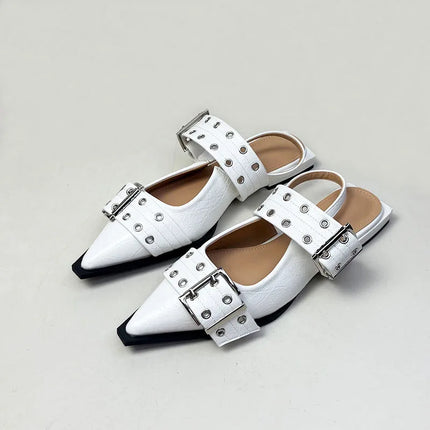 Big Size 43 Fashion Buckle Strap Ladies Flats Shoes Luxury Female Sandal Pointed Toe Women Flats With Shoes New In Summer Spring
