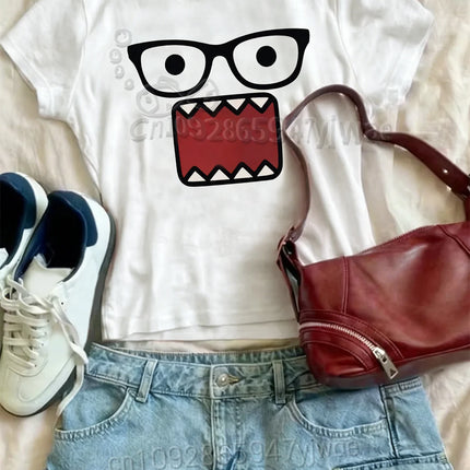 Girl Cute Casual Funny Girl Kpop Glasses Graphic Tee Pink Short Sleeve O-Neck Summer Top Women'S Fashion Streetwear Y2k T-Shirt