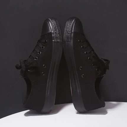 Flat Bottom Canvas Shoes Women's Versatile Low Cut Rubber Sole Pure Color Adult Slip-On Fashion Trendy White Sneakers