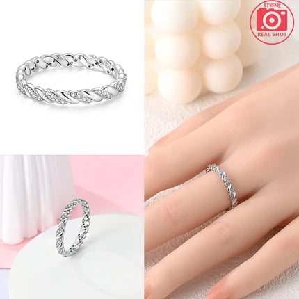 Original Romantic Heart-shaped White Zircon Shell Bowknot Rings 925 Sterling Silver  Women Jewelry Valentine's Day Birthday Gift