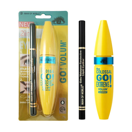 Mascara with Eyeliner Combo Black Slim Drawing Line Smooth Definition Long Lasting Waterproof Eye Makeup 2 Pcs Set