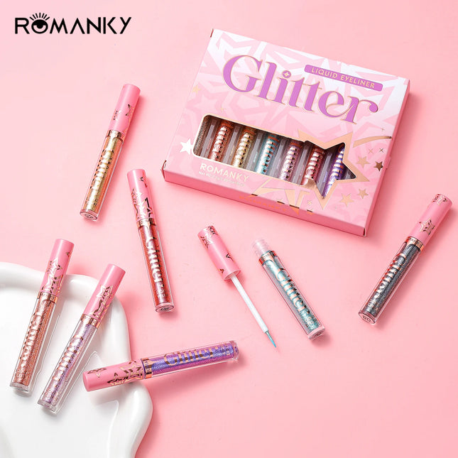 Glitter Liquid Eyeliner Pencil SET Flash Dazzling Eyeshadow Pearlescent Outline Pen Long Lasting No Smudge Women's Makeup Gifts