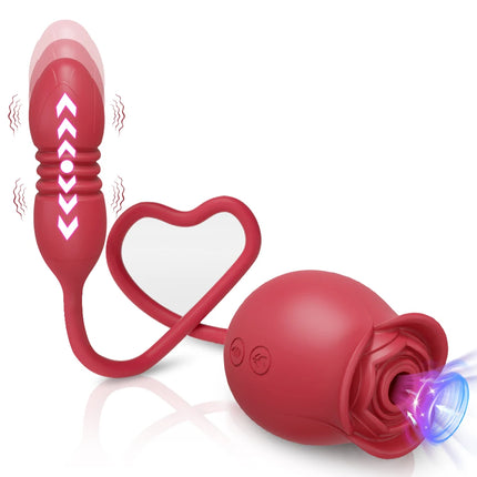 Rose Sucking Sex Toys Dildo Vibrator for Women 3-in-1 Thrusting G-Spot Anal Vibrators Stimulator Female Vibrating Egg Adult Toys