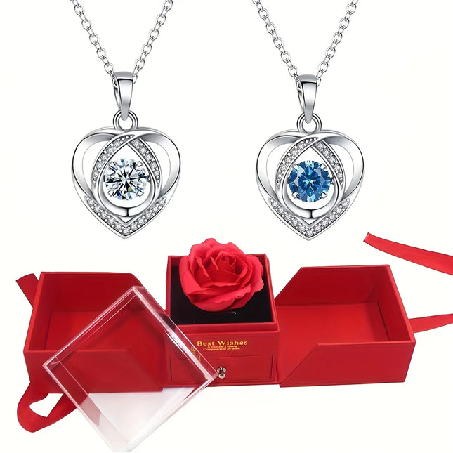 Women's Double Heart Necklace in Rose Gift Box - Elegant I Love You Jewelry Gift Suitable for Mother, Wife, Girlfriend