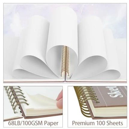 Sketch Book, Top Spiral Bound Sketch Pad, 100 Sheets 68lb/100gsm Drawing Paper, 1 Pack