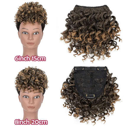 Snoilite Synthetic Afro Puff Bangs Hairpiece Short Kinky Curly Hair Bun For Women Girls Short Chignon Hair Extension Black Brown