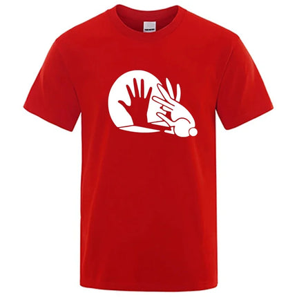 Men's High Quality T-shirt 100% Cotton Funny Shadow Puppet Design Print Summer Casual Loose O-neck for Male T-shirt Tops Tees