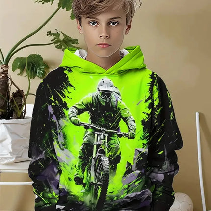 Child Sweatshirt Boys' Fashion Motocross Racing 3D Printed Casual Hoodie Long Sleeve Polyester Sport Tops Pullover Kids Clothes