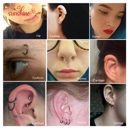 5PCS G23 Titanium Nose Piercing Implant Grade 12G 14G 16G 18G 20G Clicker Diaphragm Tragus Piercing Sexy Body Jewelry Wholesale