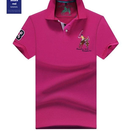Men's Solid Summer Polo Shirt Plus Size Casual Short Sleeve Lapel Button Shirt with Embroidery - Purple, Red, White - 5XL, 6XL