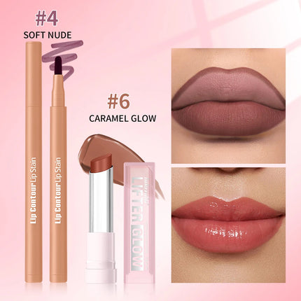 2pcs/set Lip Liner Pencil Smooth Moisturizing Lip Balm Lip Coutour Natural Look Long Lasting Hydrating Lips Makeup Kit