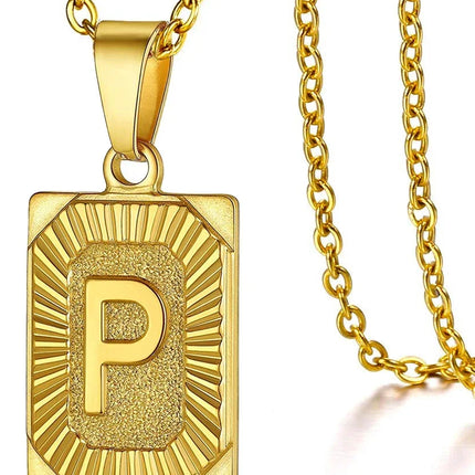 Fashion 26 Letter Gold Color Pendant Necklace for Men Women O Chain Link Charm Square Initial Necklace Choker Jewelry