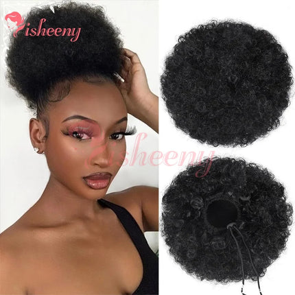 PHVA Model Kinky Curly Hair Bun, Adjustable Drawstring Afro Puff, Instant Volume Updo Hairpiece