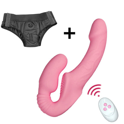 10 Speeds Strapless Strapon Dildo Vibrator Female Double Vibrating G Spot Adult Sex Toys For Women Couple Anal Prostate Massager