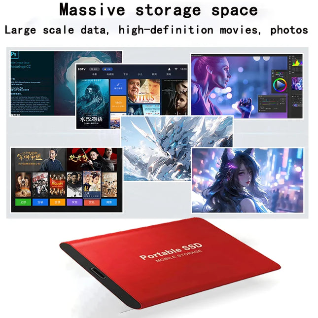 16TB Large Capacity External Hard Drive Quiet Operation Mobile Storage SSD USB3.2 Type-C High Speed Solid State Disk For PC MAC