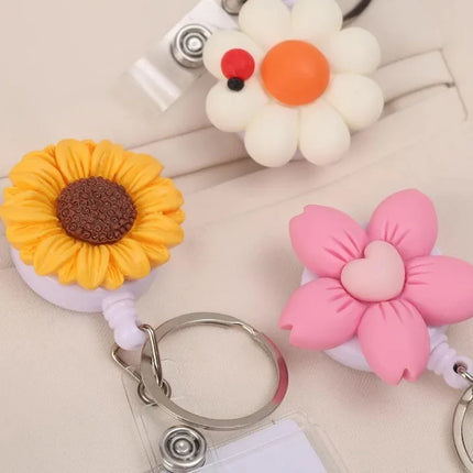 1pcs New Resin Flowers Retractable Nurse Badge Reel Cute Floral Girls Students Doctor ID Card Holder Keys Lanyard