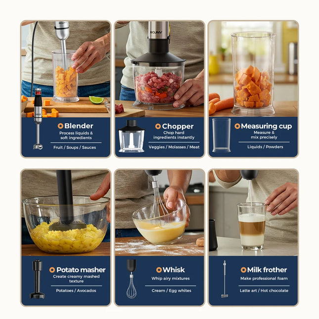 Electric Handheld Stick Blender 6-in-1 Multi-Purpose Immersion Hand Blender, Stainless Steel Blades, Home & Kitchen, 1500W MAX