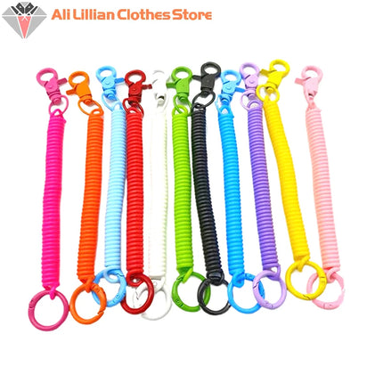 Colorful Lobster Clasp ID Card Holder Lanyard Keyring Anti-lost Spring Rope Retractable Keychain Mobile Phone Chain