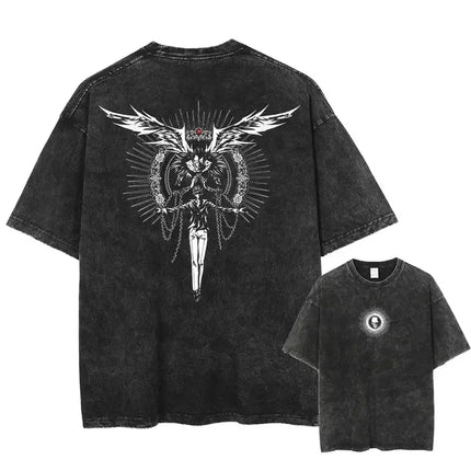 Death Note Misa Theme Double-Sided T-Shirt Dark Religious Style Illustration + "DEATH" Typography + Anime Gothic Subculture