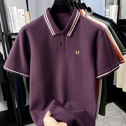100% pure cotton summer breathable men's fashion sports brand wheat embroidery short-sleeved polo shirt business casual T-shirt