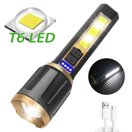 1/A Set Super Bright LED Flashlights USB Rechargeable Telescopic Zoom Tactical Torch Portable Long-Range Camping Fishing Lantern