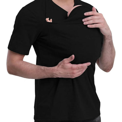 Parent-Child Interaction Kangaroo Shirt for Men, Short-Sleeved, with Baby Carrier Pocket, Dad Style Casual T-Shirt