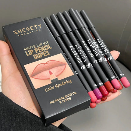 12Pcs/set Matte Lip Liner Pen Colorful Lasting Lip Liner Contour Tint Lipstick Tattoo Non-stick Cup Moisturizing Makeup Cosmetic