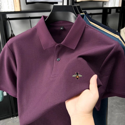 High quality brand 100% cotton short sleeve polo shirt men's new fashion luxury bee embroidery summer breathable soft T-shirt