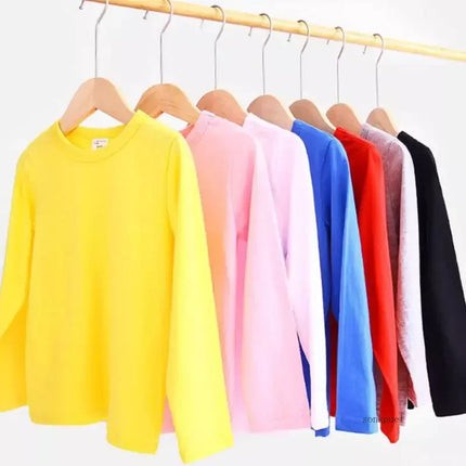 2025 Children T-shirt Boys Girls Tees Autumn Spring Cotton Long Sleeve White Shirt Kids Tops Baby Clothes