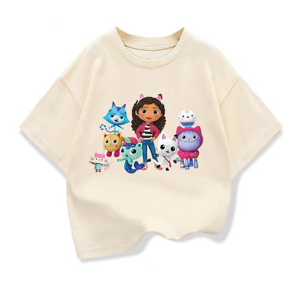 Anime Gabbys Dollhouse Costume Kids Casual Tshirts Baby Girls Gabby Cats Ears Tops Toddler Boys Short Sleeve Clothes Tees
