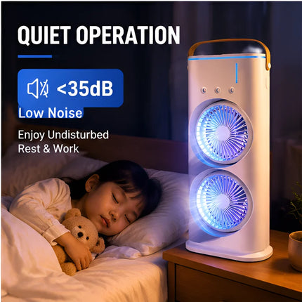 3 in 1 Dual-head Fan AIr Conditioner Household Air Cooler LED Night Light Portable Humidifier Air Adjustment Fan Office Home Fan