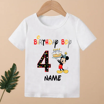 Mickey Mouse Print Cartoon Girls Clothes 1 2 3 4 5 6 7 8 9 Years Happy Birthday Custom Name Kids T-shirt Baby Children T-Shirt