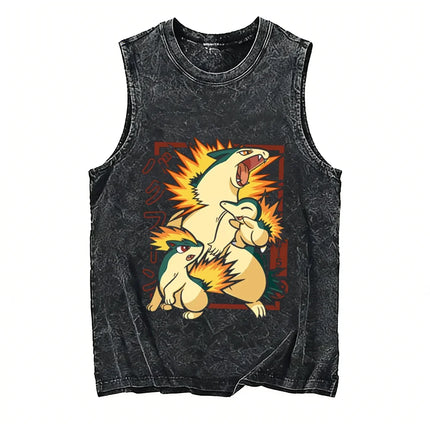 2026 Anime Men's Tank Top Pokemon Oversized Vintage Washed Vest Man Sleeveless Shirt Summer Y2k Clothes T Shirts Gym Clothes
