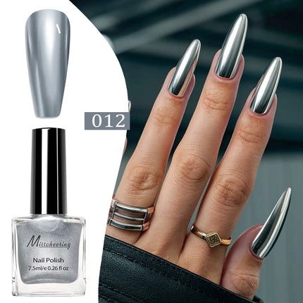 12 Colors Mirror Effect Nail Polish - Metal Chrome No UV Lamp Needed, Quick Dry Long Lasting Nail Lacquer, Professional Salon