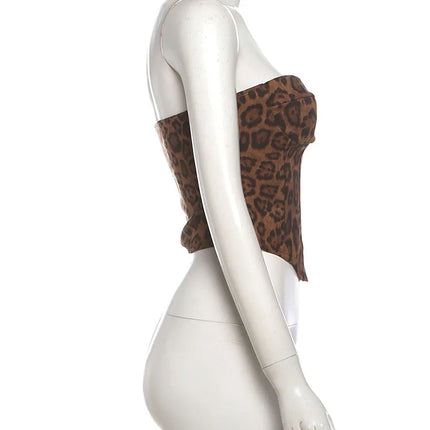 Weird Puss Leopard Print Corset Top Women Low-Neck Sexy Hottie Midnight Wild Coquette Hip Hop Trend Classic Street Strapless Vest