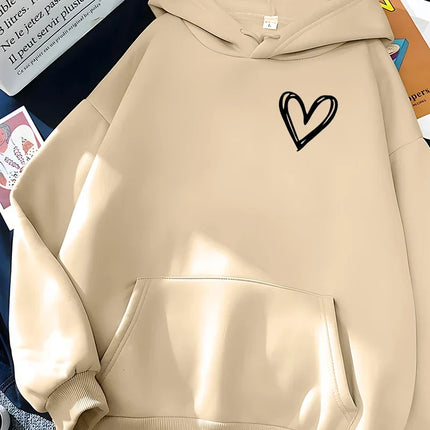 Hirsionsan Simplic Heart Print Women Sweatshirt Soft Casual Loose Vintage Female Hoodies 2024 Winter Warm Fleece Student Tops