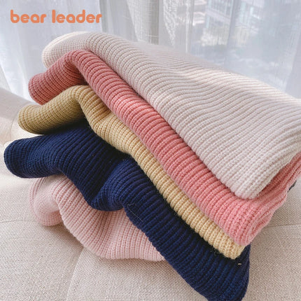 Bear Leader Autumn Kids Girls Casual Sweaters 2025 New Fashion Kids Baby Knitted Clothes Solid color Sweet Knitwear Tops 0-6Y