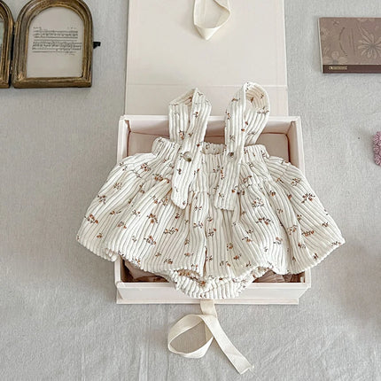 Spring New Infant Baby Girl Free Matching Clothes Set for Newborns Cute Girls Bottoming Shirt + Floral Cordury Bodysuit Suit