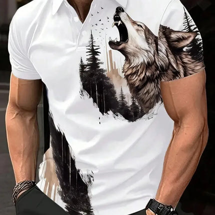 Men's Polo Shirt Animal Graphic Print Outdoor Casual O Neck Fine Horse Short Sleeve Street Fashion Male Oversized Clothing