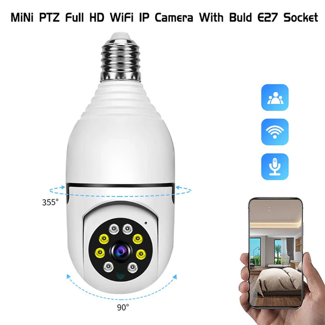 1080P HD E27 Bulb Surveillance Camera Anti-theft Outdoor Indoor Security Monitor Wireless WiFi Camera Night Vision Audio IP Came
