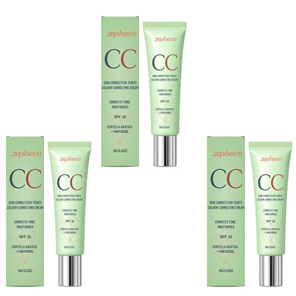 Zephoco Color Correcting Cream SPF 30 Anti UV Sun Protection Redness Blemish Cover Waterproof Centella CC Cream Foundation 15g