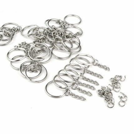 Silver Metal Blank Keyring Keychain with Ring Link Long Round Split Keychain Keyrings Chains Stainless Steel Key Rings Holder