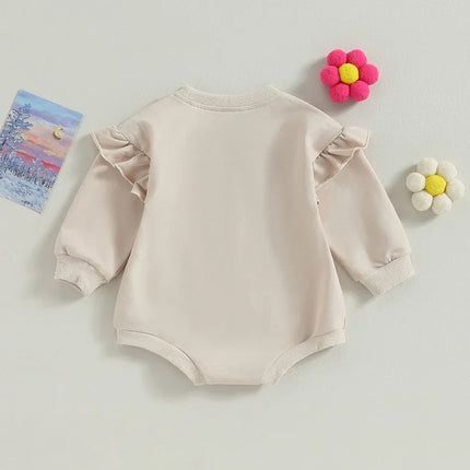 Baby Sweatshirt Romper Ruffle Long Sleeve Round Neck Solid Color Bodysuit Infant Fall Outfit
